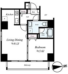 クレイシア蔵前 1LDKの間取図画像