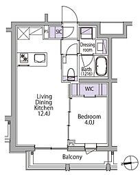 イプセ白金台 2階1LDKの間取り