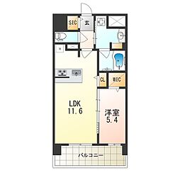 阪急京都本線 上新庄駅 徒歩3分の賃貸マンション 6階1LDKの間取り