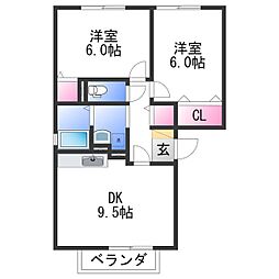 J-ロイネット 3階2DKの間取り