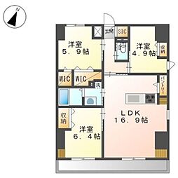 ワシンレジデンス 8階3LDKの間取り