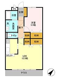 トップヒルズ若宮 1階1LDKの間取り