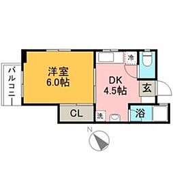東郷ビル 1DKの間取図画像