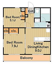 小田急多摩線 黒川駅 徒歩5分の賃貸アパート 1階2LDKの間取り