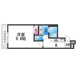 フジパレス上野芝III番館 3階1Kの間取り