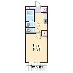 ヴィラ ソレイユ 1階1Kの間取り