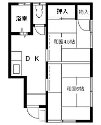 カミヤ荘 1階2Kの間取り