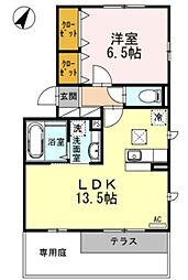 ブライトガーデン新磯野 1LDKの間取図画像