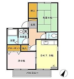 エーデル1 2DKの間取図画像