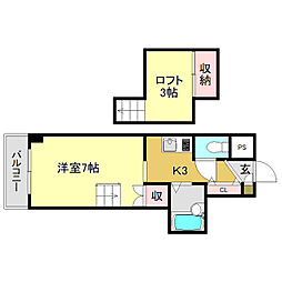 アサヒコート 1Kの間取図画像