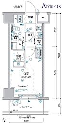 ヴァローレ松戸フィーロ 4階1Kの間取り