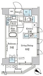 パークアクシス赤羽南 6階1LDKの間取り