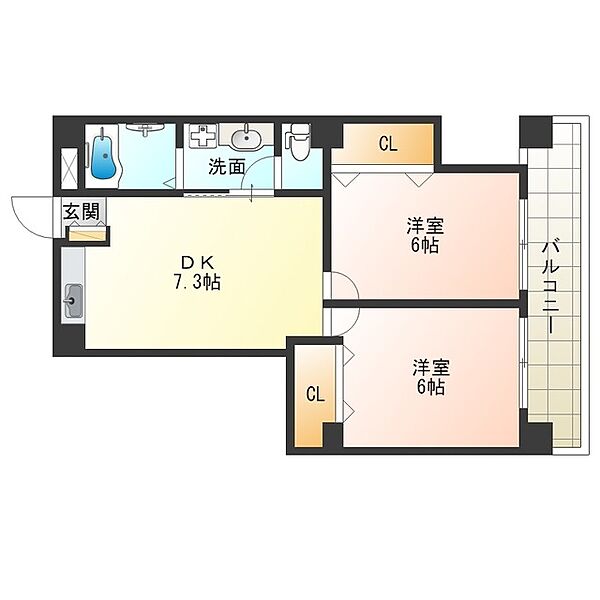 大阪府大阪市福島区玉川４丁目(賃貸マンション2DK・3階・46.08㎡)の写真 その2