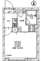 フラシア王子 1Kの間取図画像
