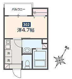 ＭＥＬＤＩＡ小川 3階1Kの間取り
