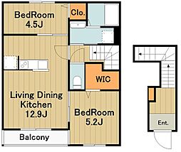 リーブルファイン相模原中央区中央 2階2LDKの間取り