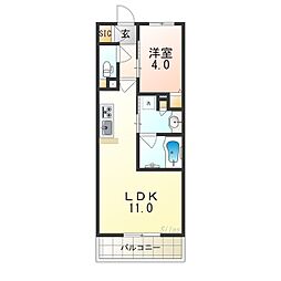 THEPHOERMETENNOJIEAST 1LDKの間取図画像