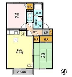 グリーンテリア 第7 1階2LDKの間取り