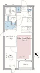 アーバネックス文京小石川 3階2LDKの間取り