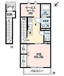 クレール大畑 2階1SKの間取り