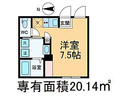 カレラパーク 5階ワンルームの間取り