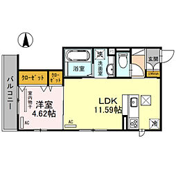 LeSoleil寺田町2 1LDKの間取図画像
