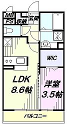 シェドゥーヴル 1LDKの間取図画像