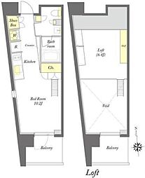 プライムメゾン早稲田通り 9階ワンルームの間取り