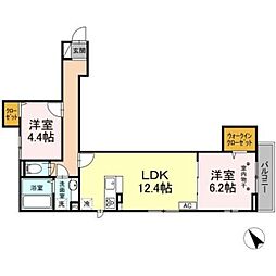 メゾンボヌール 3階2LDKの間取り