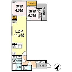 セレスティア扇III 2階2LDKの間取り