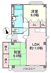 ルーブルミナミ2 2LDKの間取図画像