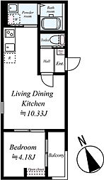 坂戸市日の出町アパート 1LDKの間取図画像