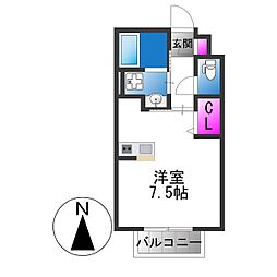 メゾンドゥナガセ2 ワンルームの間取図画像