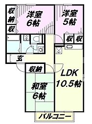 ディアコート　C 1階3LDKの間取り