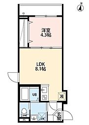 yui terraceII 2階1LDKの間取り