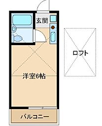 クレセントハイツ学園西 1階ワンルームの間取り