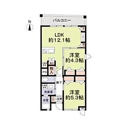 阪急伊丹線 稲野駅 徒歩2分の賃貸アパート 2階2LDKの間取り