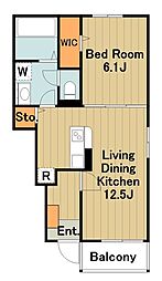 京王相模原線 京王多摩センター駅 徒歩10分の賃貸アパート 1階1LDKの間取り