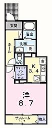 エール トロワ 1階1Kの間取り