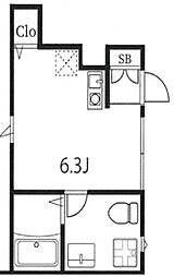 Platanus Court 1階ワンルームの間取り