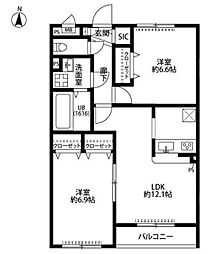 アムールサンドエル3 2LDKの間取図画像