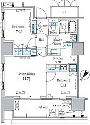 晴海フラッグ ポートヴィレッジ A棟 10階2LDKの間取り