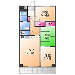 グレイスコートたちばな 3LDKの間取図画像