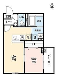 瓢箪山ラドノルテ 1LDKの間取図画像