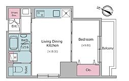クロスレジデンス日本橋本町 12階1LDKの間取り