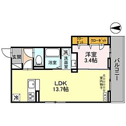 川口市三ツ和1丁目アパート 1LDKの間取図画像