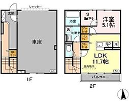 グランテージC 1階1LDKの間取り