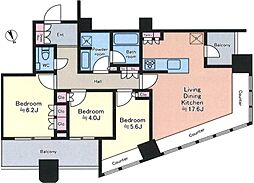パークタワー勝どきサウス 39階3LDKの間取り