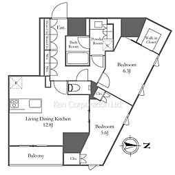 ザ・パークハビオ麻布十番 2LDKの間取図画像