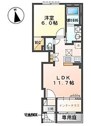 ドゥーブル ブロッサム 1LDKの間取図画像